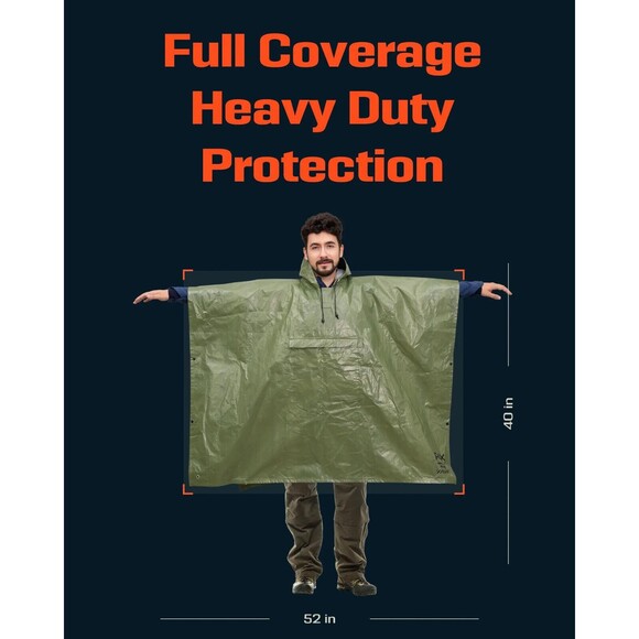 NIB P4X Heavy-Duty Emergency Poncho - Khaki - Picture 7 of 10